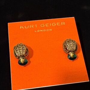 Kurt Geiger NWT Large Gold Eagle Head With Green Studs Earings